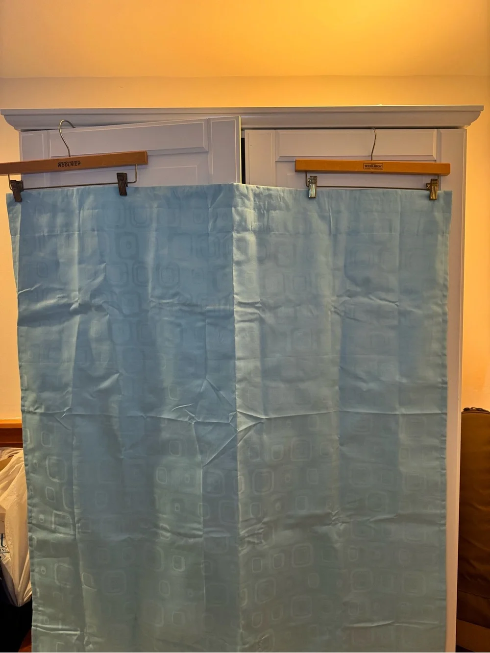 Light Blue Geometric Curtain Panel with blackout fabric